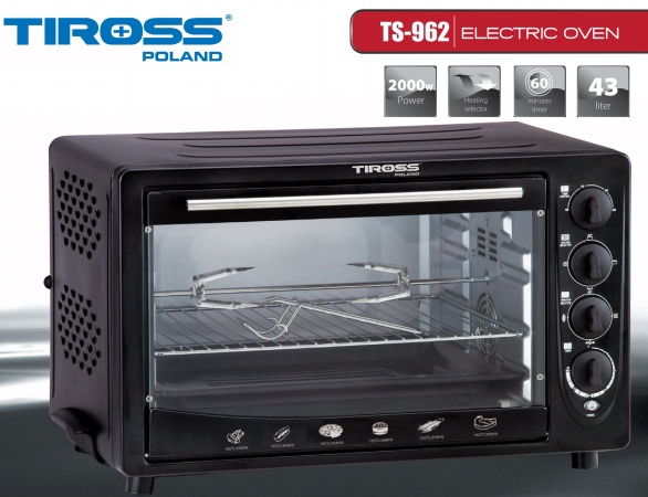 Lò nướng 43L có đối lưu Tiross TS-962, 2000W, màu đen